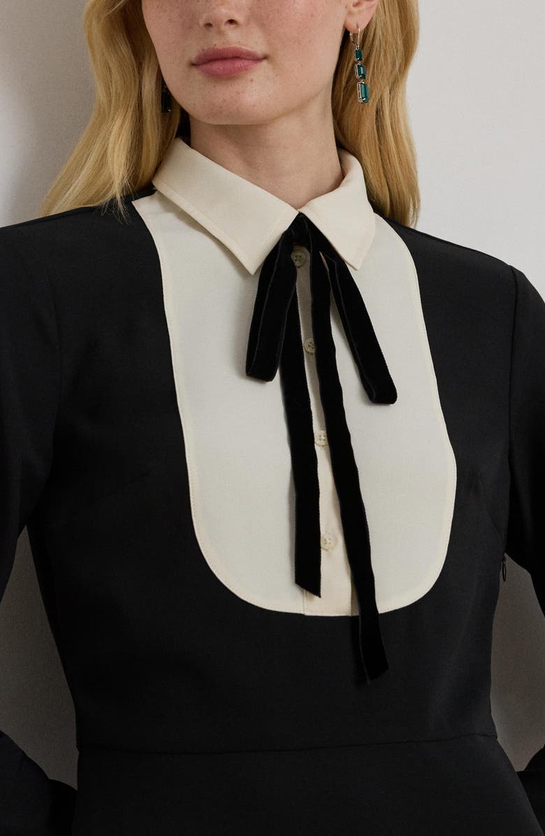 Lauren Ralph Lauren Two Tone Long Sleeve Dress, Alternate, color, Black/ Mascarpone Cream