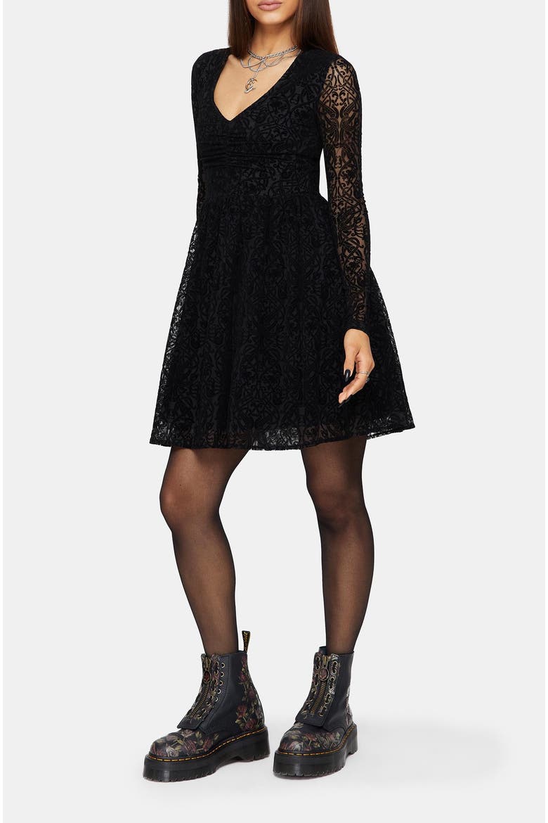 Disrupt Flocked Mesh Mini Dress, Alternate, color, Black