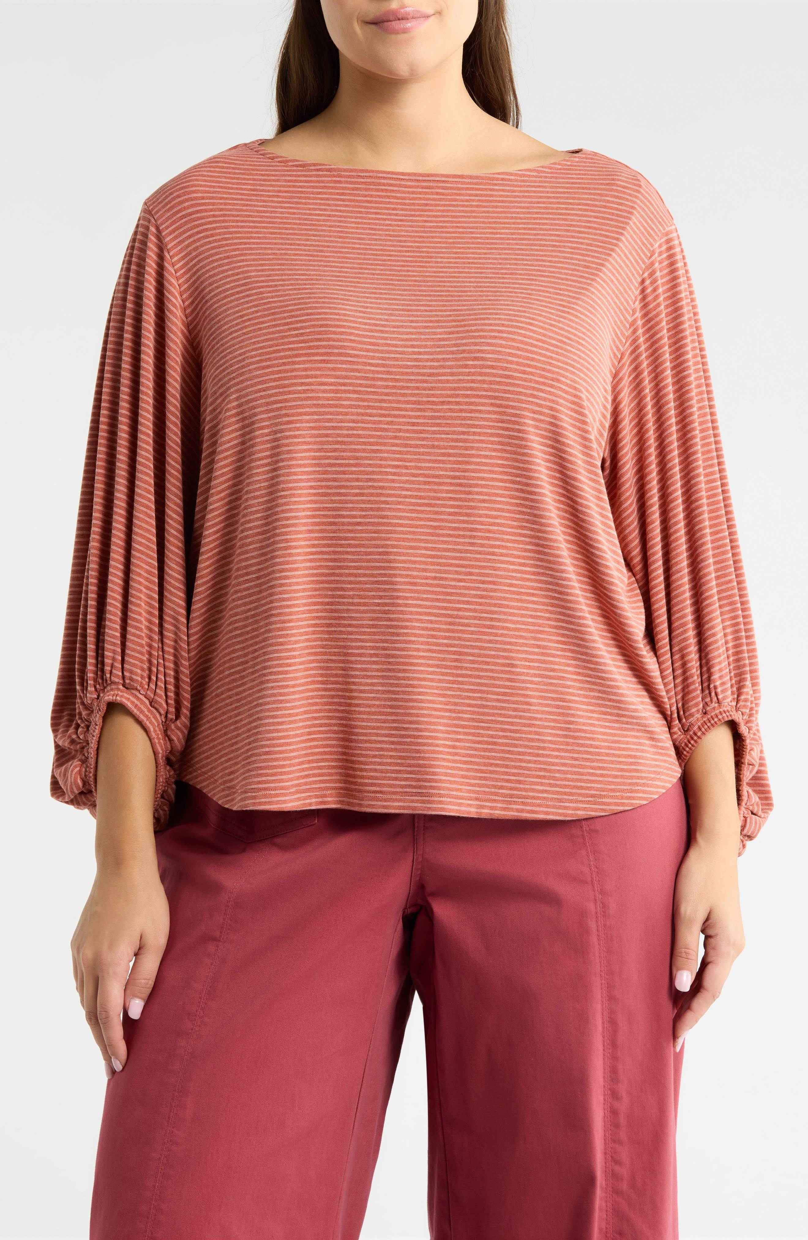 Stripe Balloon Sleeve Knit Top - image 3