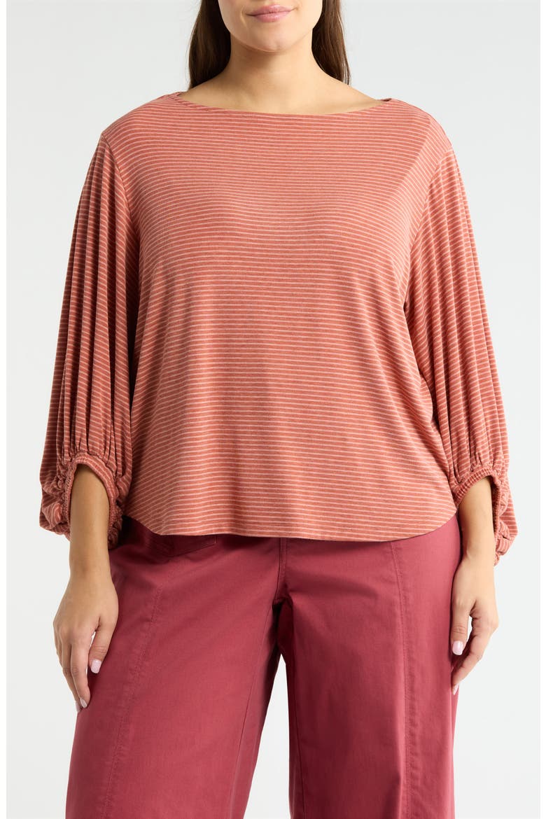 Stripe Balloon Sleeve Knit Top, Main, color, HEATHER SANDALWOOD BLUSH