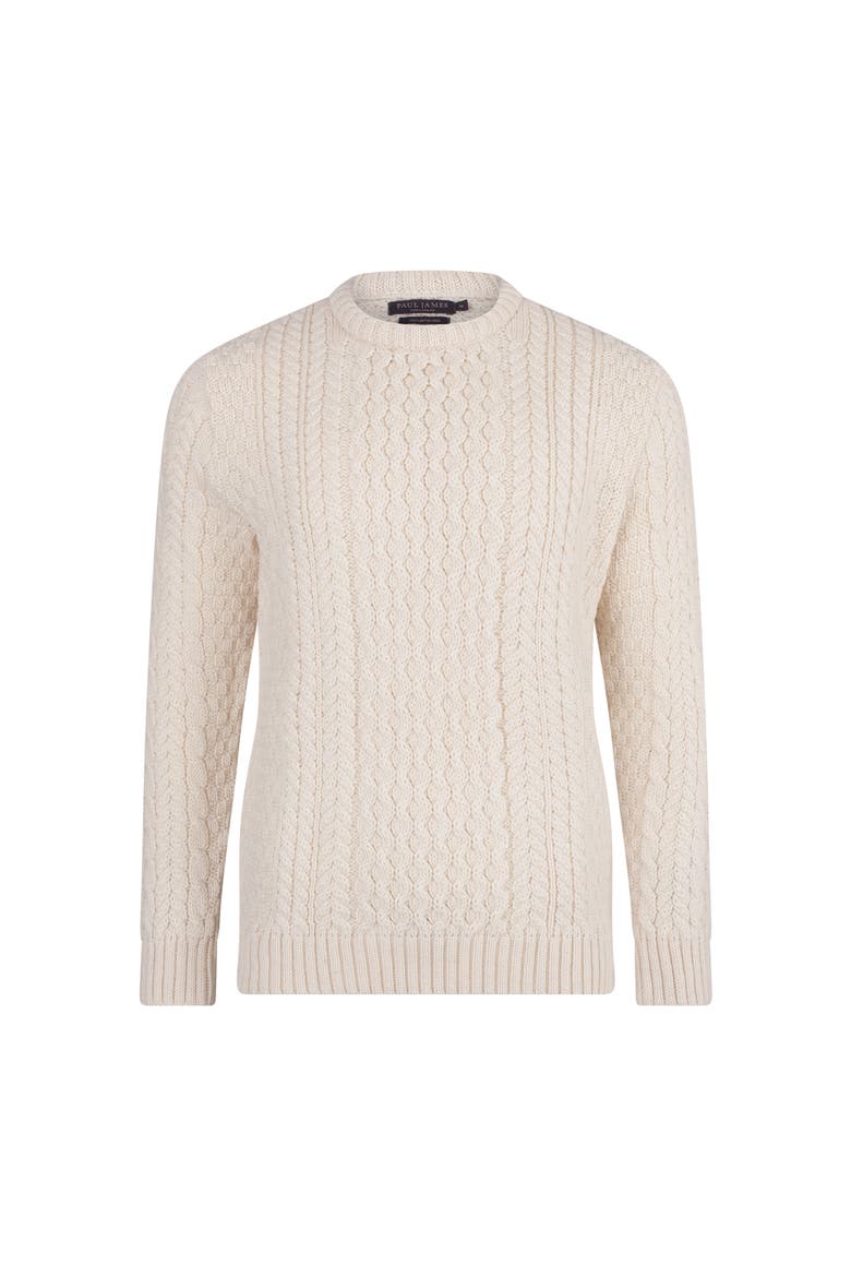 Fisherman's British Wool Cable Sweater, Alternate, color, Ecru