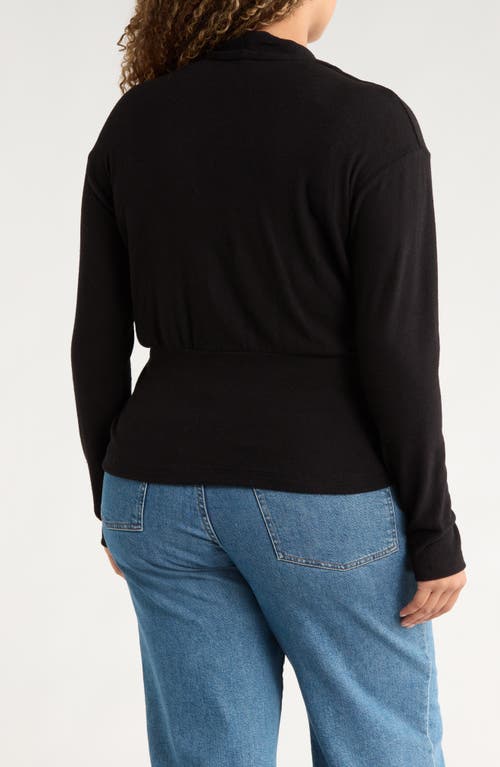 Renee C Surplice V-neck Long Sleeve Brushed Knit Top In Black