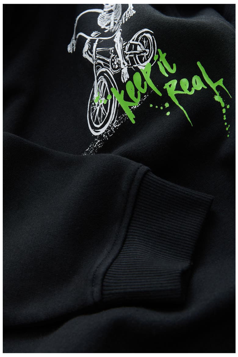 Kids' Skleton Biker Fleece Hoodie, Alternate, color, BLACK