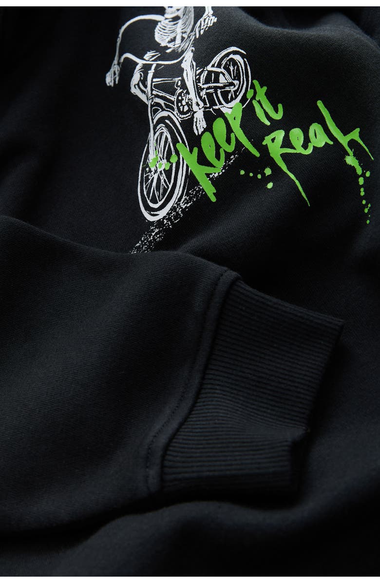 NEXT Kids' Skleton Biker Fleece Hoodie, Alternate, color, Black