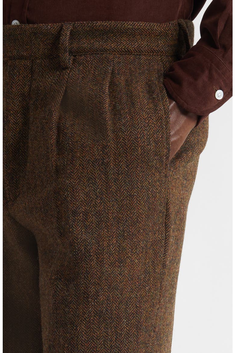 Double Pleat Wool Herringbone Pants, Alternate, color, BROWN HERRINGBONE