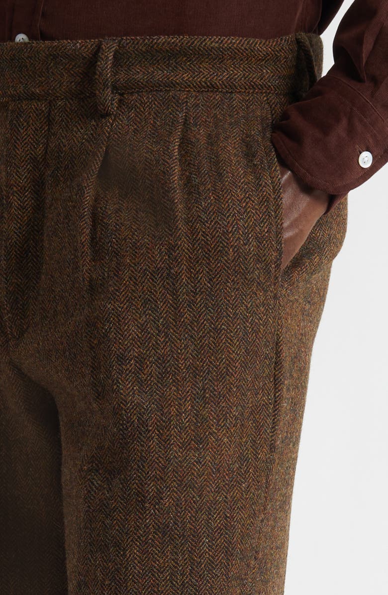 Noah Double Pleat Wool Herringbone Pants, Alternate, color, Brown Herringbone