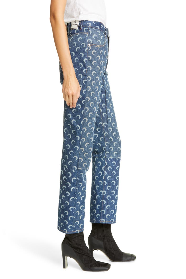 Moon Print Denim Pants, Alternate, color, BLUE/ WHITE MOON