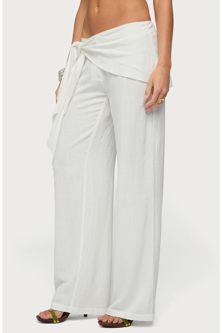 Suki Belted Sarong Cotton & Linen Pants, Alternate, color, WHITE