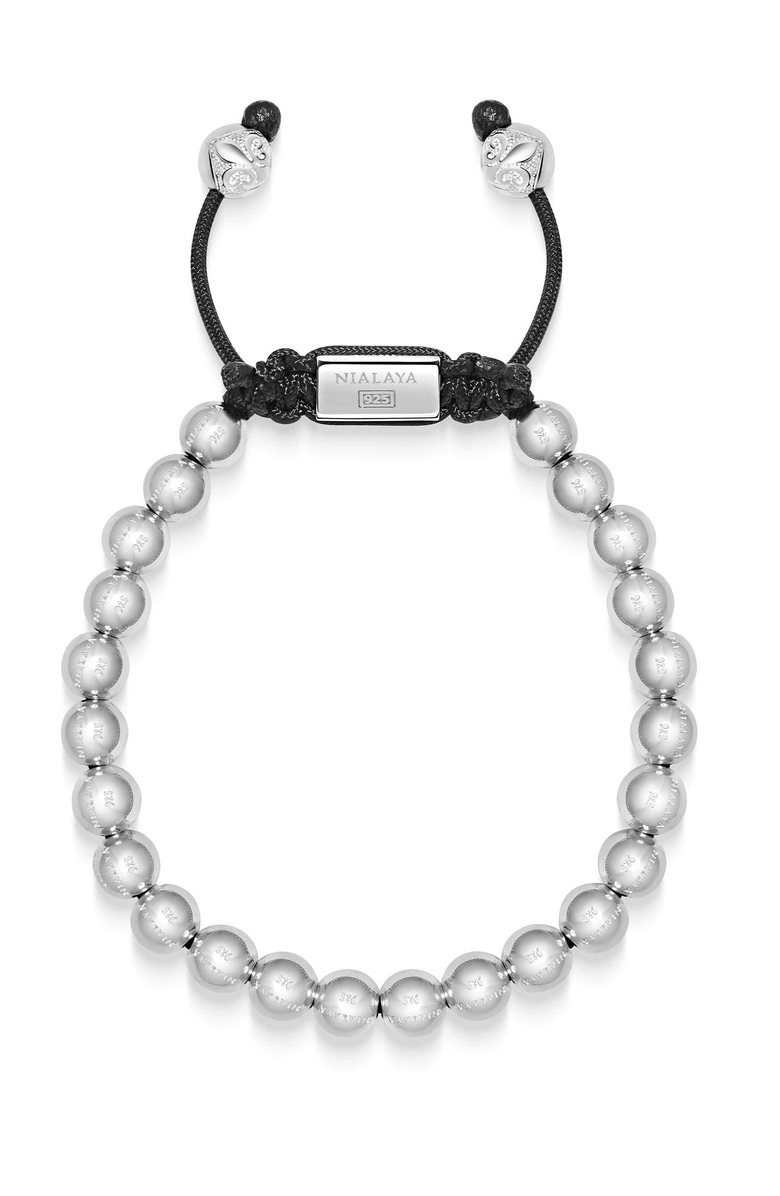 Nialaya Sterling Silver Beaded Bracelet, Main, color, Silver