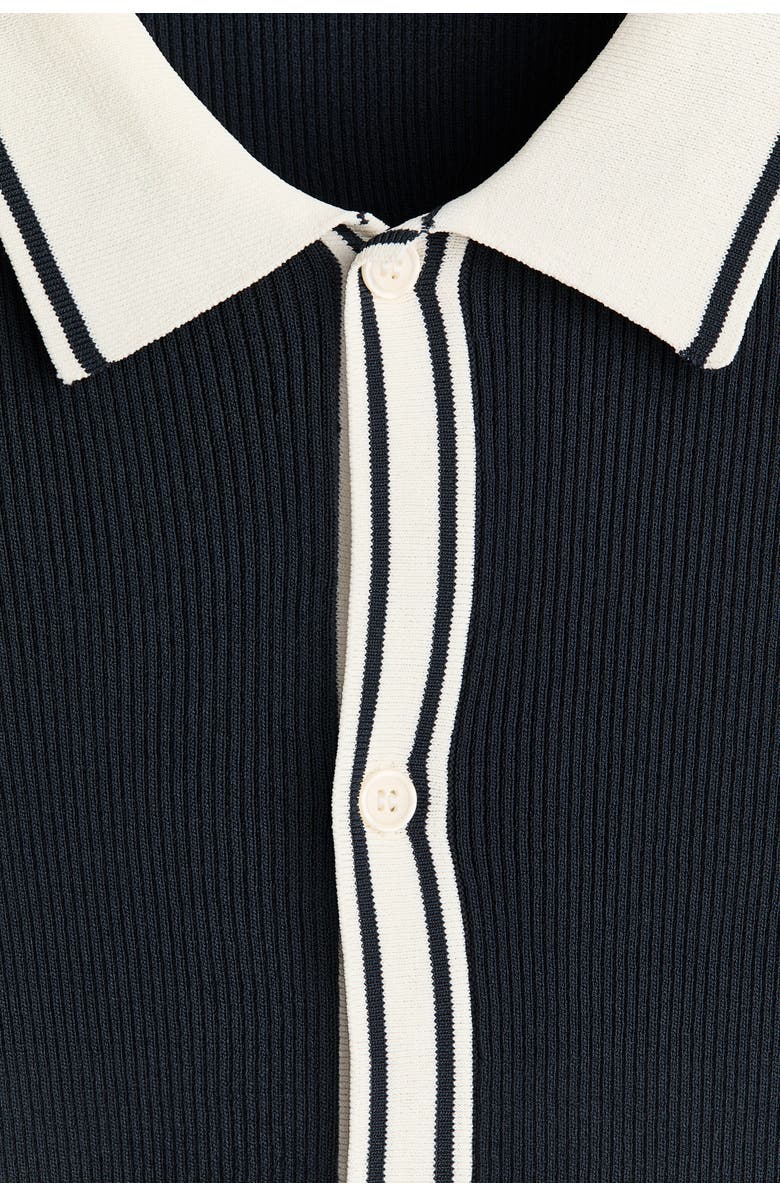 H&M Regular Fit Rib-knit Shirt, Alternate, color, Navy Blue/Color Block