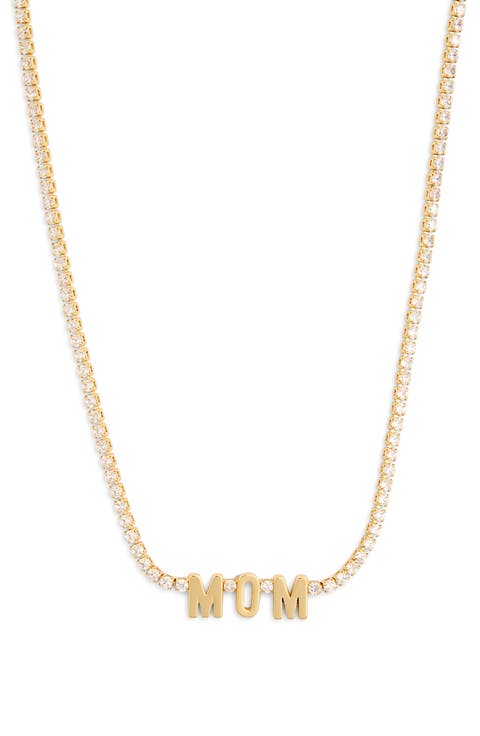 Demi-Fine Cubic Zirconia Mom Pendant Necklace