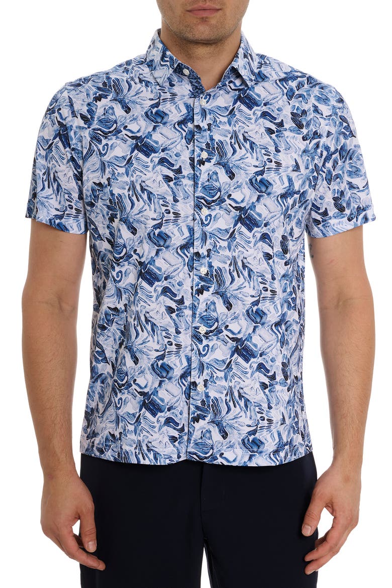Occasio Short Sleeve Performance Button-Up Shirt, Main, color, BLUE