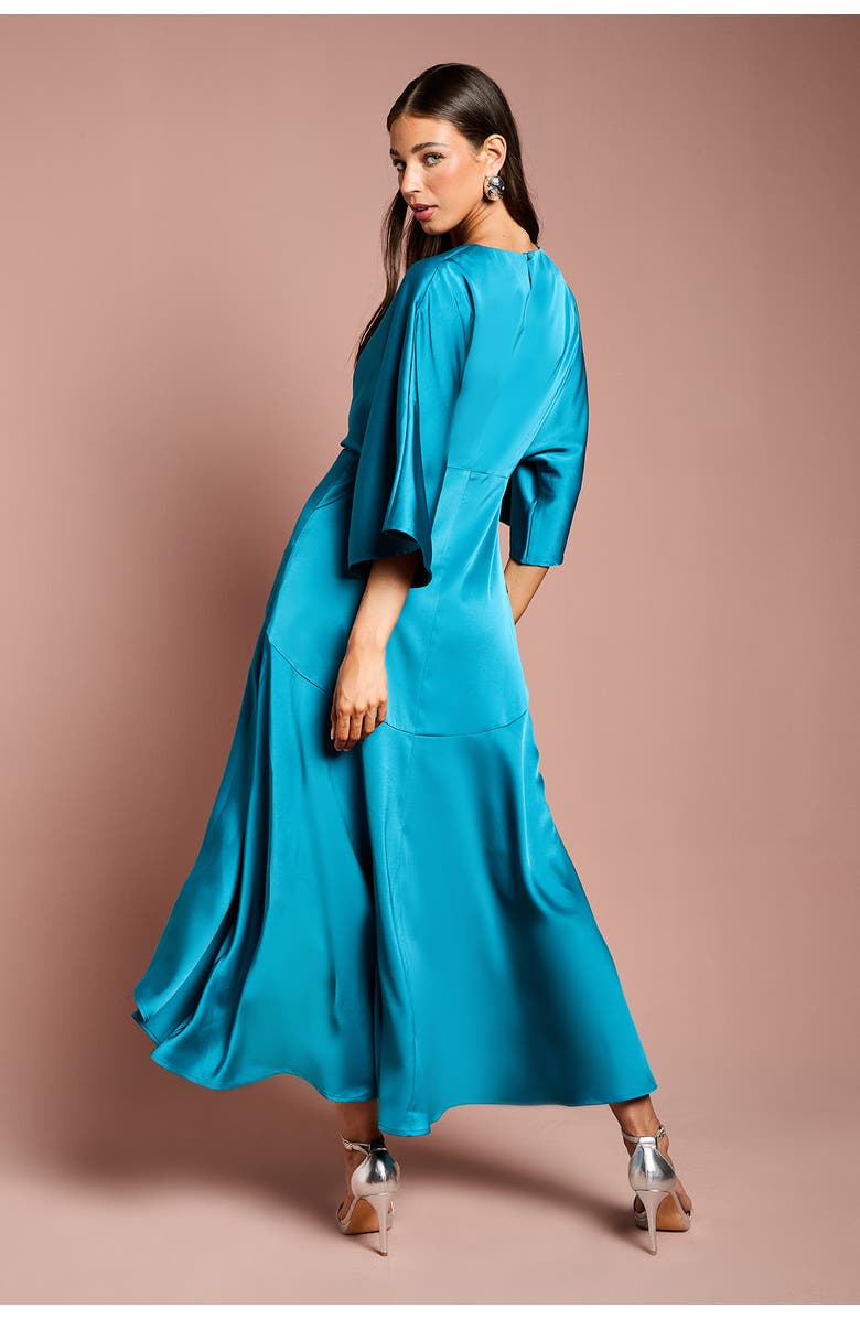 Coast Satin Crepe Ruffle Wrap Midi Dress, Alternate, color, Teal