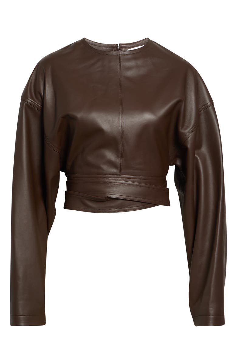 Alaïa Belted Leather Top, Main, color, Chocolat