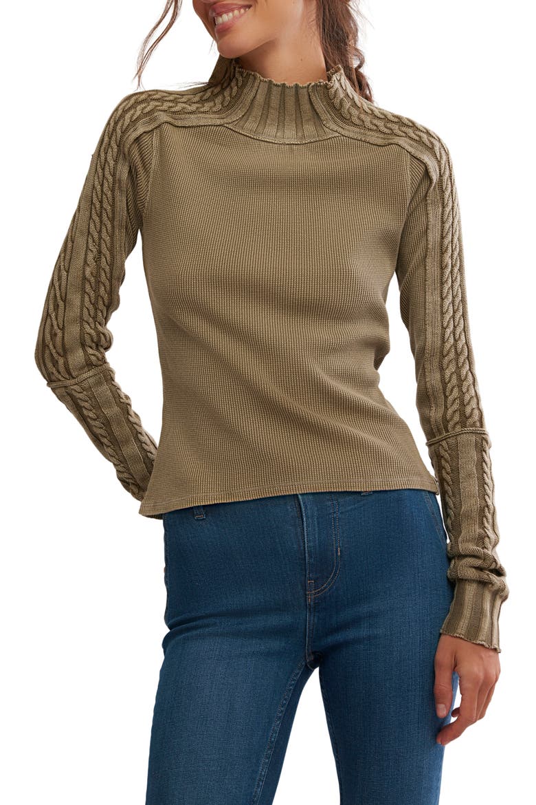 WTF Breezy Cable Knit Mock Neck Top, Main, color, FOSSIL DUNE