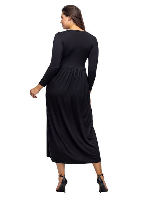 24seven Comfort Apparel Long Sleeve Empire Waist Pocket Maxi Dress In Black