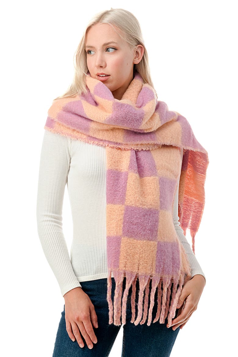 Chunky Check Fringe Scarf, Alternate, color, PEACH