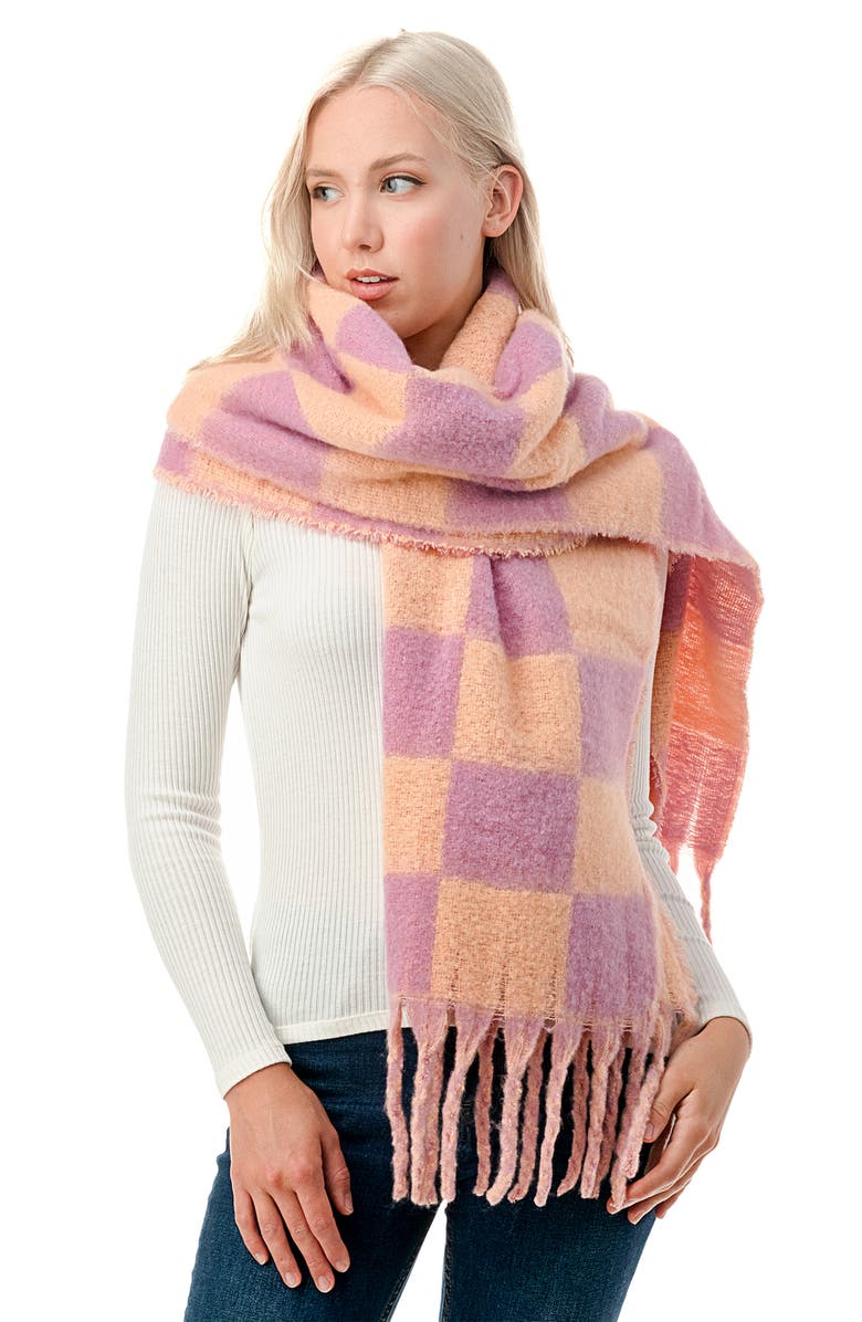 MARCUS ADLER Chunky Check Fringe Scarf, Alternate, color, Peach