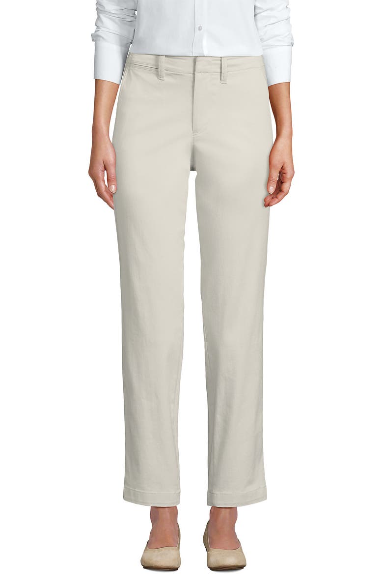 Lands' End Mid Rise Classic Straight Leg Chino Ankle Pants, Main, color, Light Stone