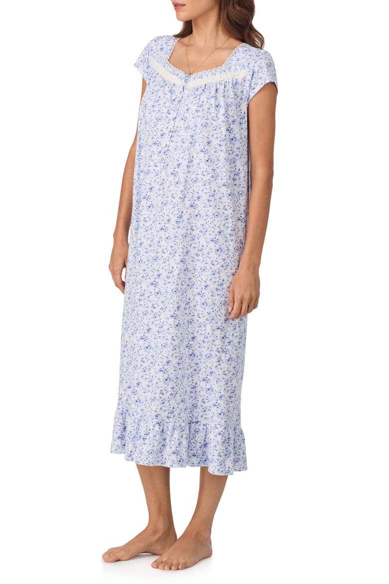 Floral Cap Sleeve Nightgown, Alternate, color, WHITE/ BLUE FLOWER