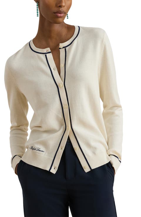 Contrast Trim Cotton Blenbd Cardigan