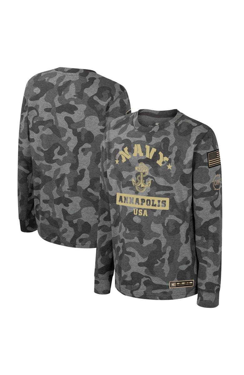 COLOSSEUM Youth Colosseum Camo Navy Midshipmen OHT Military Appreciation Dark Star Long Sleeve T-Shirt, Main, color,