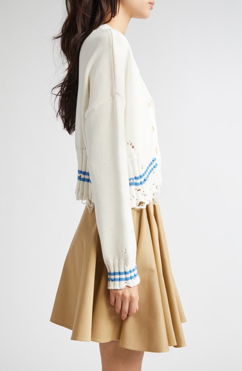 Marni Mending Logo Distressed Boxy Cotton Cardigan, Alternate, color, V2w01 Lily White