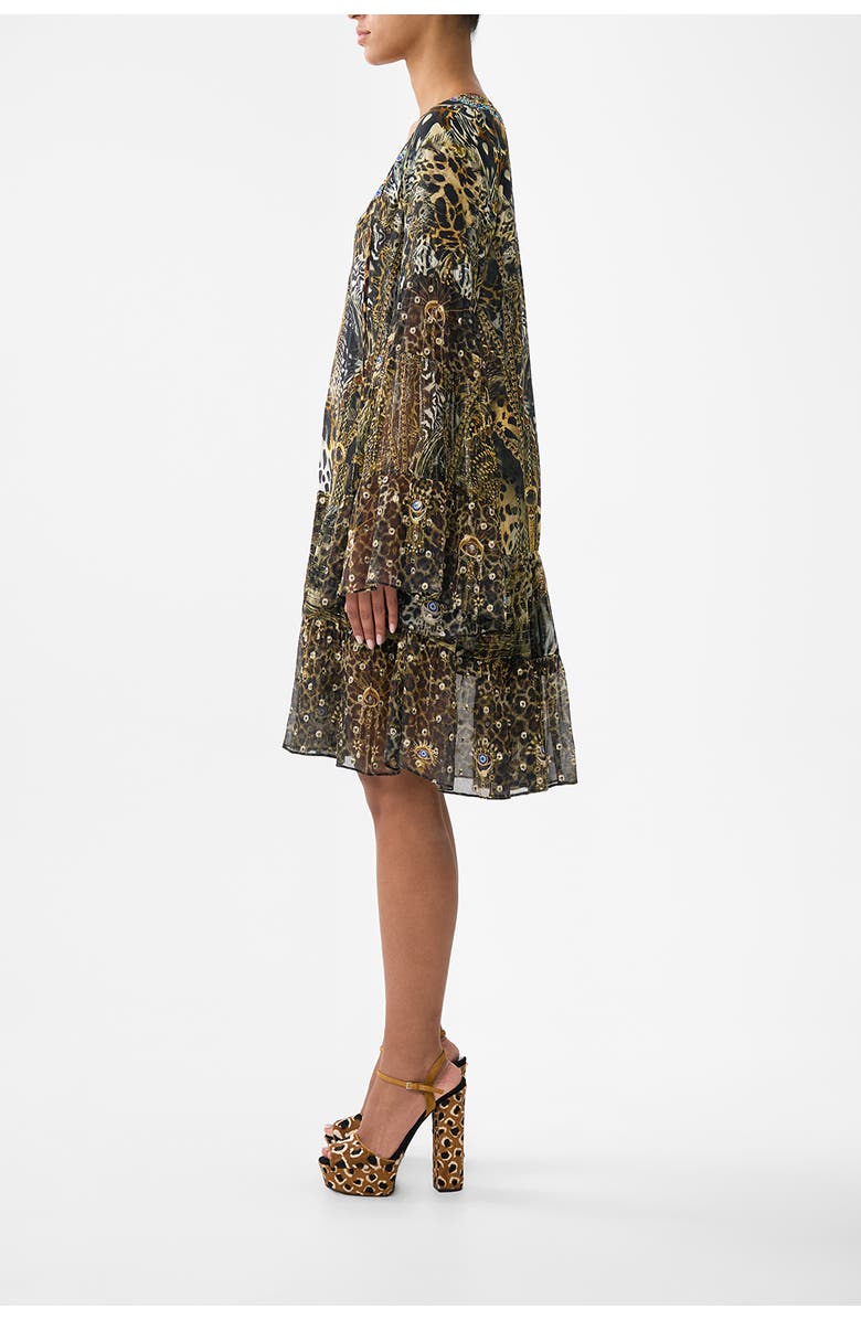 Camilla A-Line Gathered Panel Dress, Alternate, color, Feline Folklore