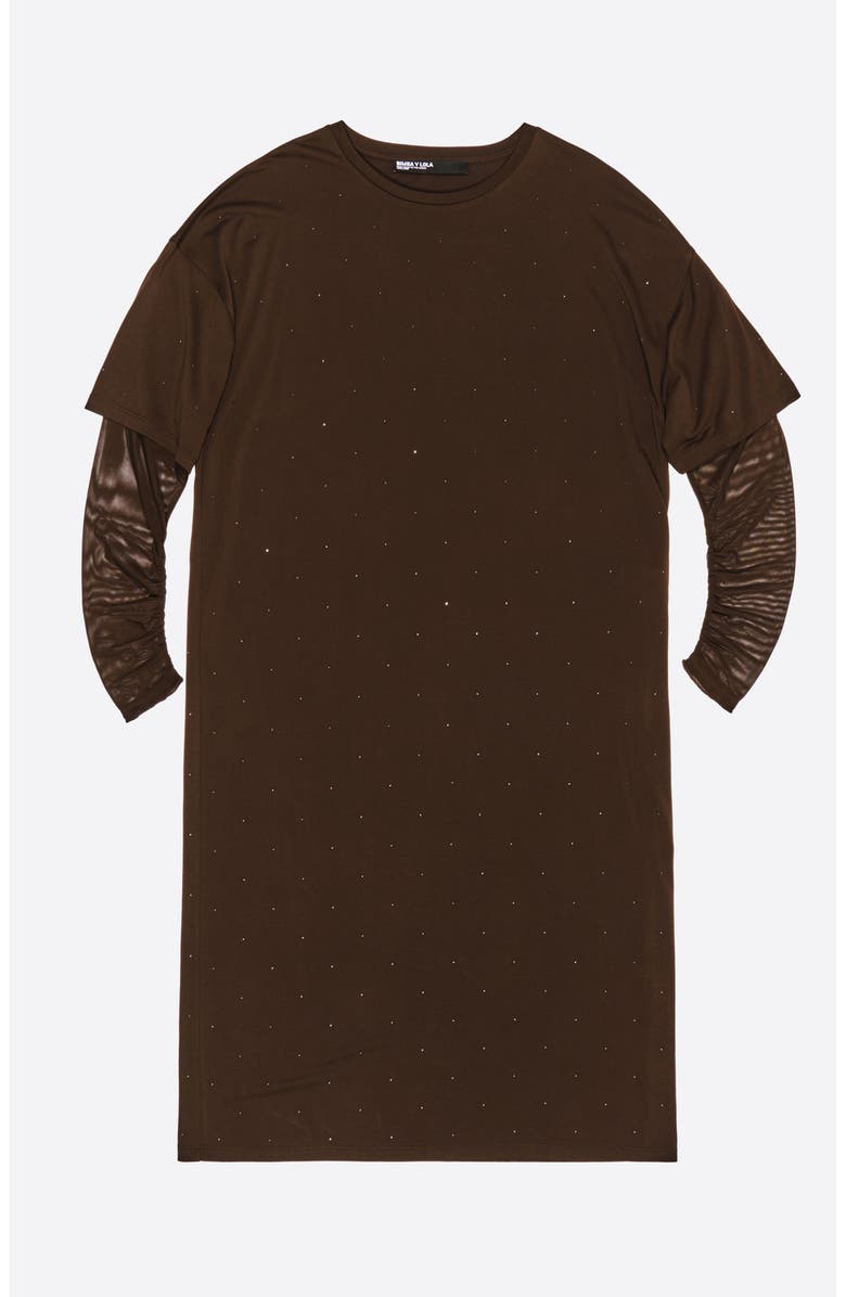 Bimba y Lola Tulle Sleeve Sress, Alternate, color, Dark Brown