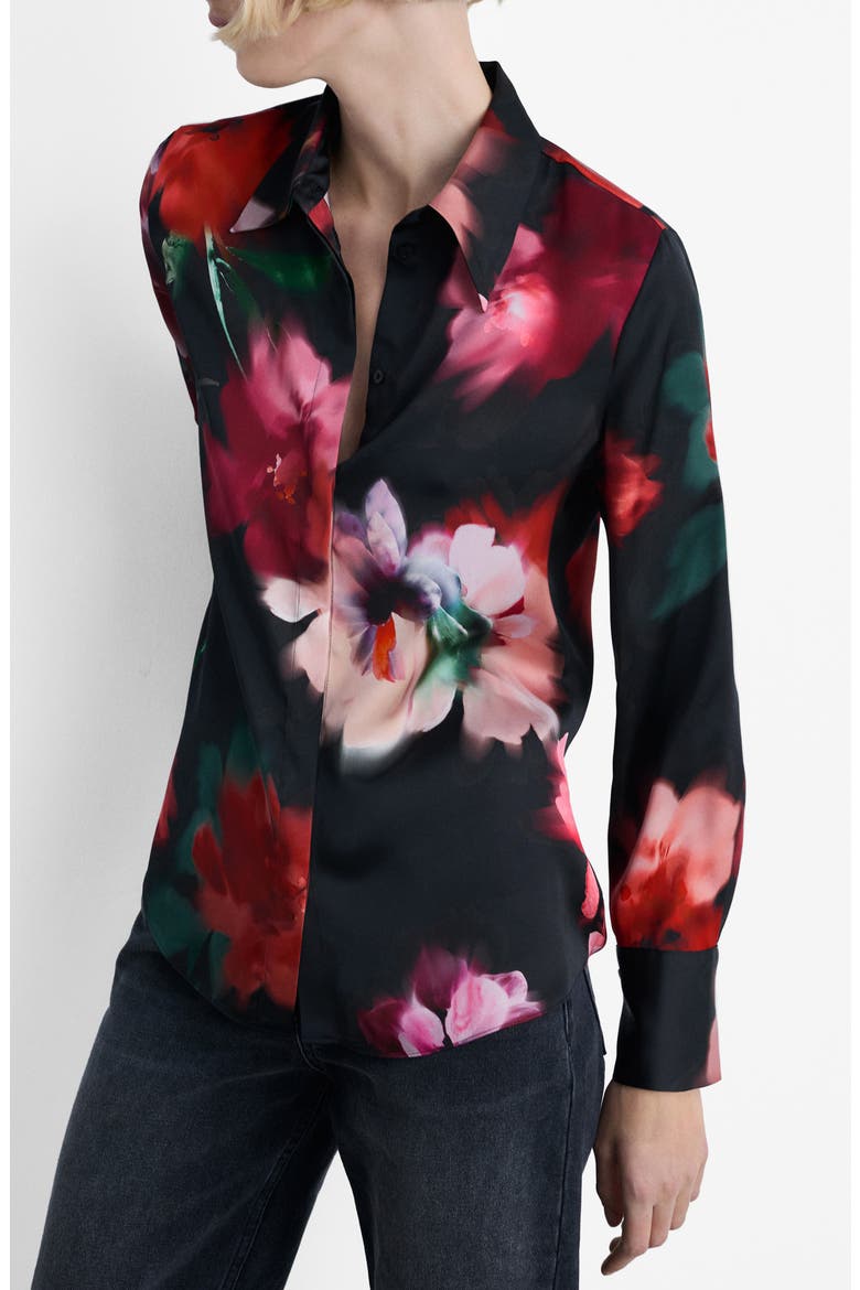 Soffy Floral Button-Up Shirt, Main, color, BLACK