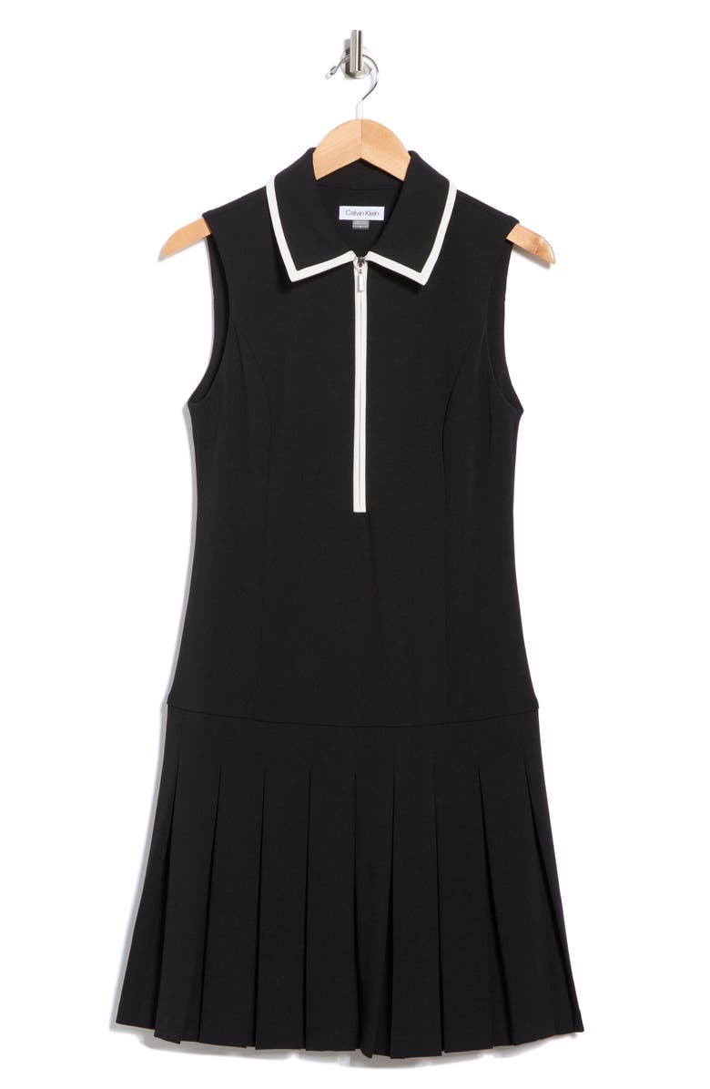 Calvin Klein Piped Sleeveless Tennis Dress, Alternate, color, Black/ White