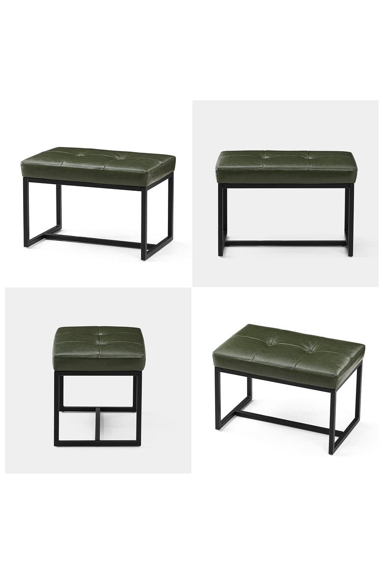 Modern Thick Leatherette Accent Stool with Metal Frame, Alternate, color, Green