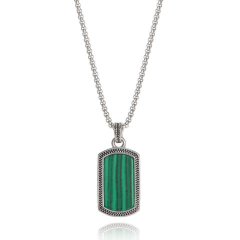 Mens Stainless Steel Necklace with Malachite Green Pendant