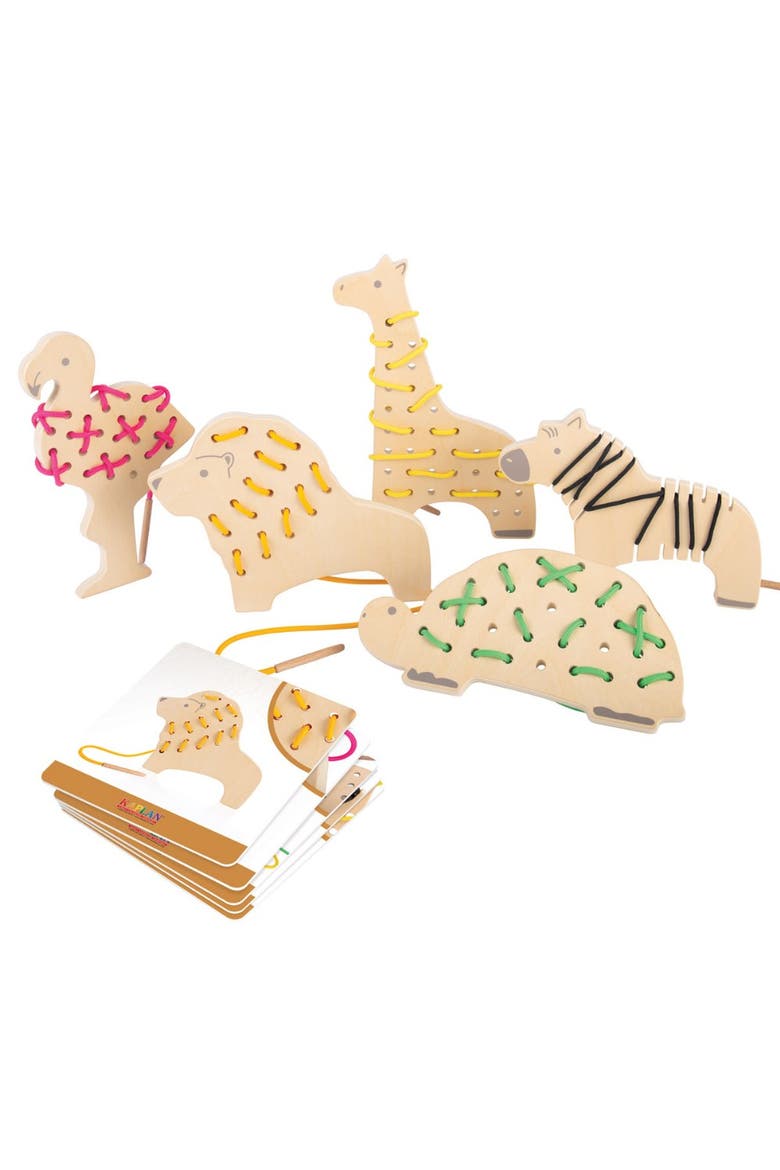 Safari Wooden Lacing Animals - Set of 5, Main, color, Multicolor