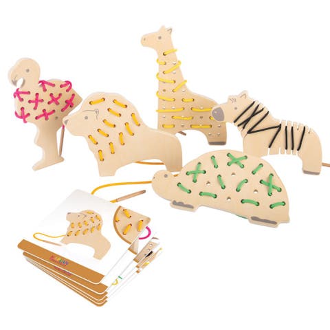 Safari Wooden Lacing Animals - Set of 5