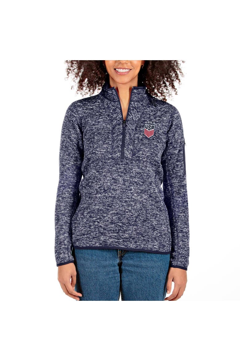 Women's Antigua Gray USWNT Fortune Half-Zip Pullover Jacket, Main, color, Heather Navy
