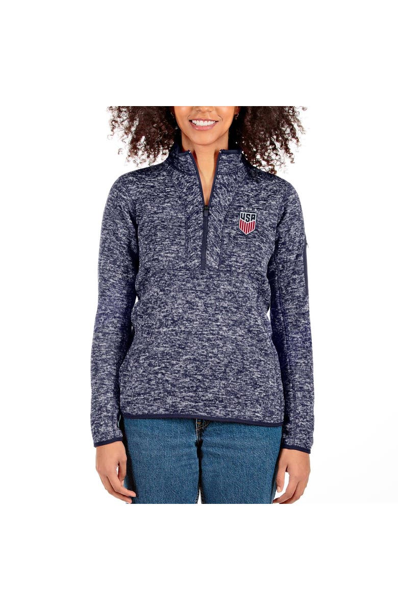 ANTIGUA Women's Antigua Gray USWNT Fortune Half-Zip Pullover Jacket, Main, color, Heather Navy