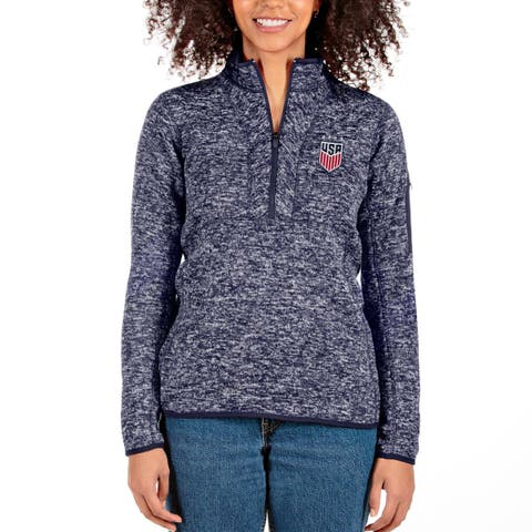 Women's Antigua Gray USWNT Fortune Half-Zip Pullover Jacket