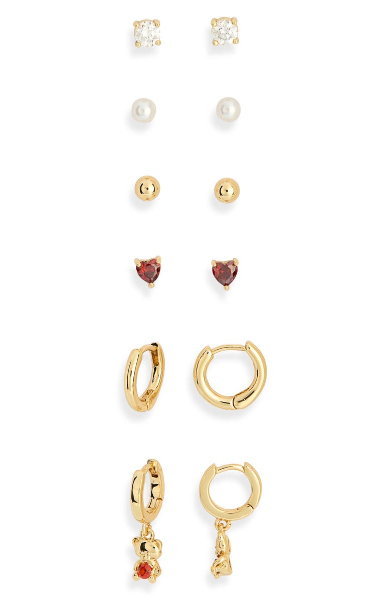 Leith 6-Pair Cubic Zirconia Earrings Set, Alternate, color, Clear- Red- Gold