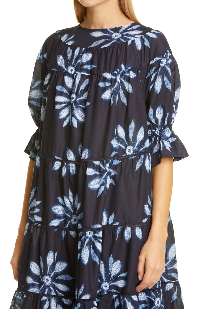 Merlette Paradis Tiered Puff Sleeve Cotton Dress, Alternate, color, 