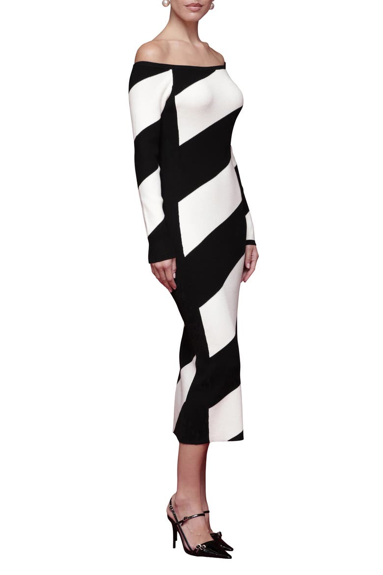 Off the Shoulder Long Sleeve Midi Sweater Dress, Alternate, color, BLACK-IVORY