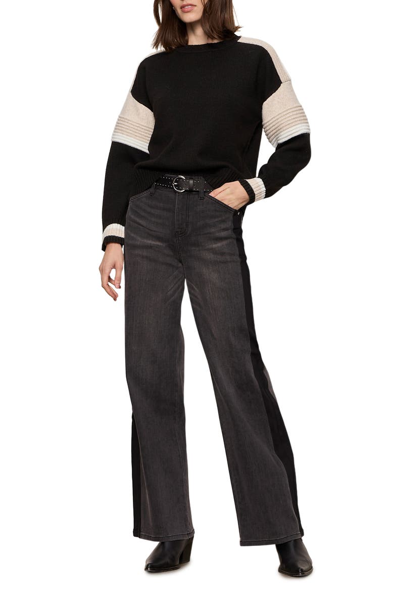 Sporty Stripe Crewneck Sweater, Alternate, color, BLACK/ MULTI