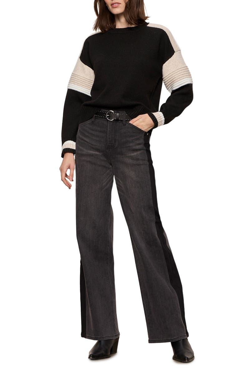 Sanctuary Sporty Stripe Crewneck Sweater, Alternate, color, Black/ Multi