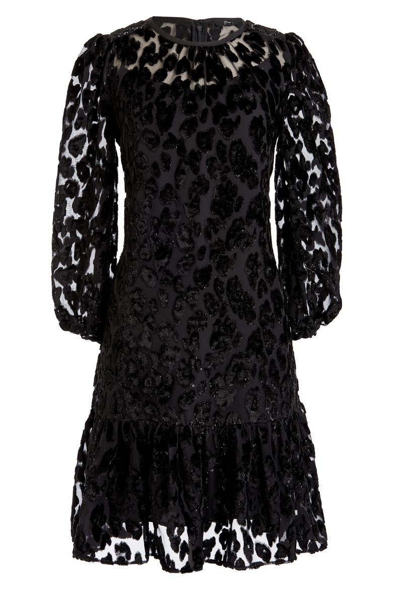 Leopard Flutter Hem Burnout Velvet Dress, Alternate, color, BLACK