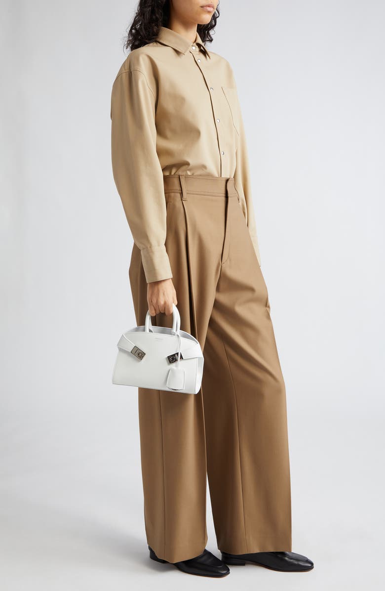 FERRAGAMO Mini Hug Leather Top Handle Bag, Alternate, color, Optic White