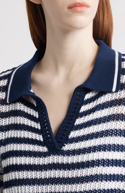 525 Kimberly Stripe Open Stitch Cotton Sweater In Dark Blue Multi