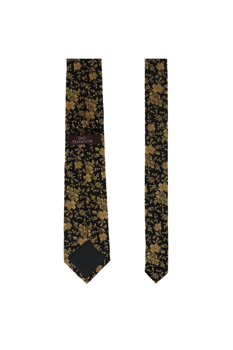 Midas Floral Novelty Silk Necktie, Alternate, color, Black and Gold