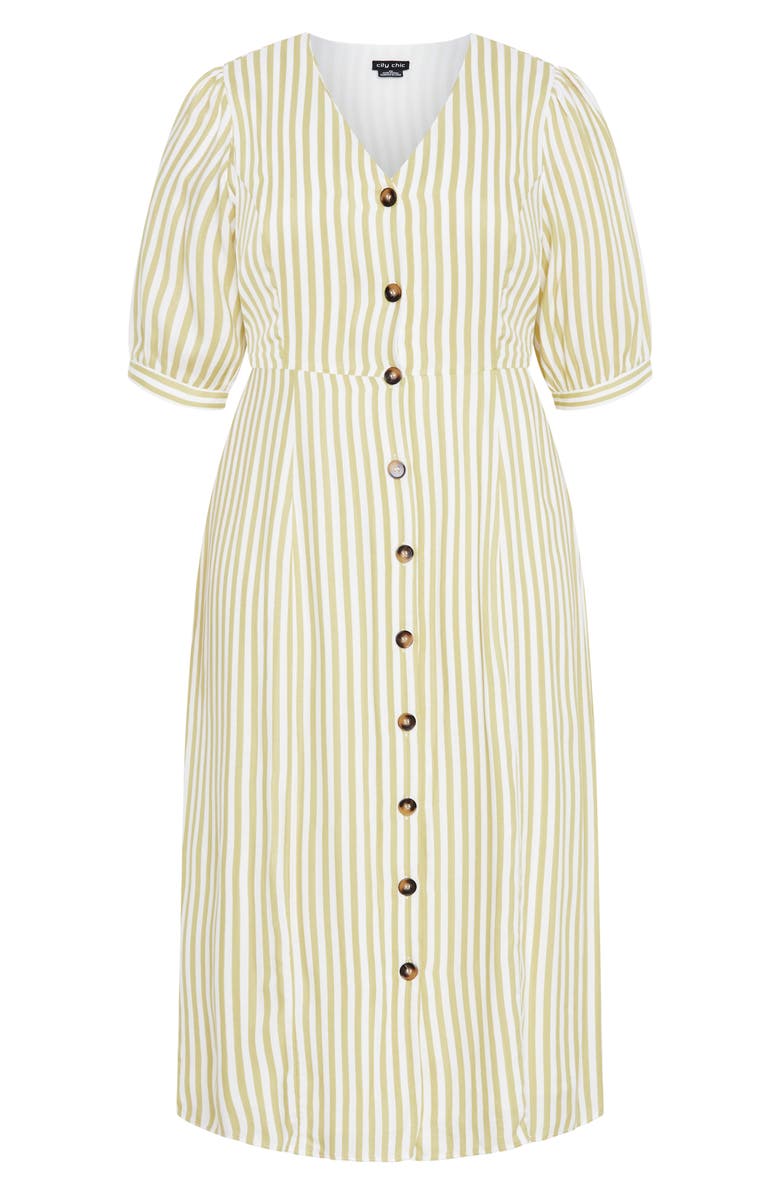 City Chic Charli Stripe Button-Up Midi Dress, Alternate, color, Ivory Stripe