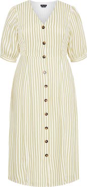 City Chic Charli Stripe Button-Up Midi Dress