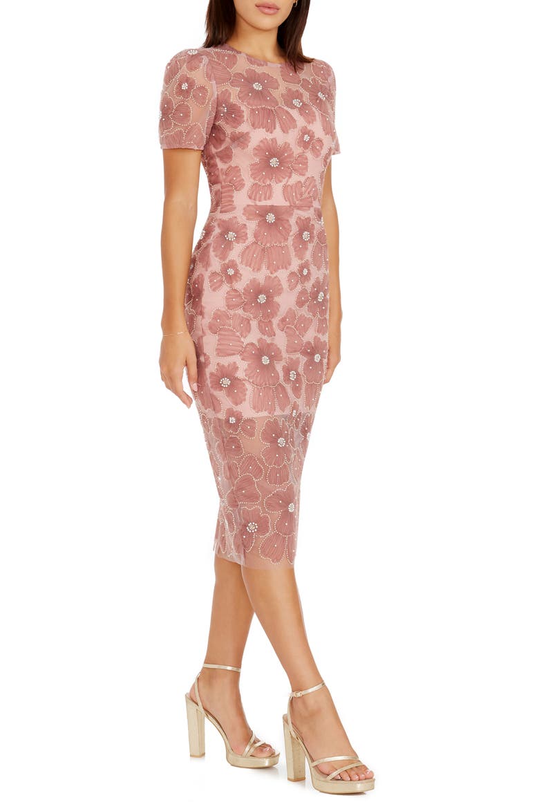 Lia Bead & Flower Appliqué Sheath Dress, Alternate, color, MAUVE MULTI